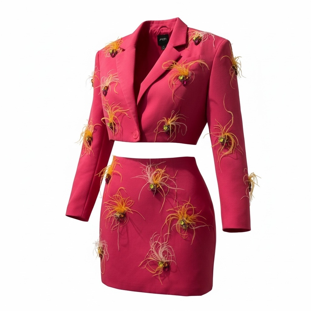 Y2K Nasty Gal Pink Skirt Set with Yellow Embellishments